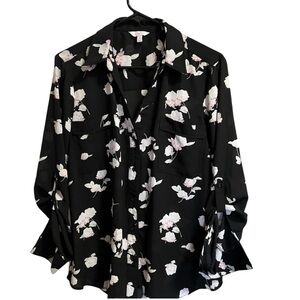 Candies Floral Black Button-Up Blouse